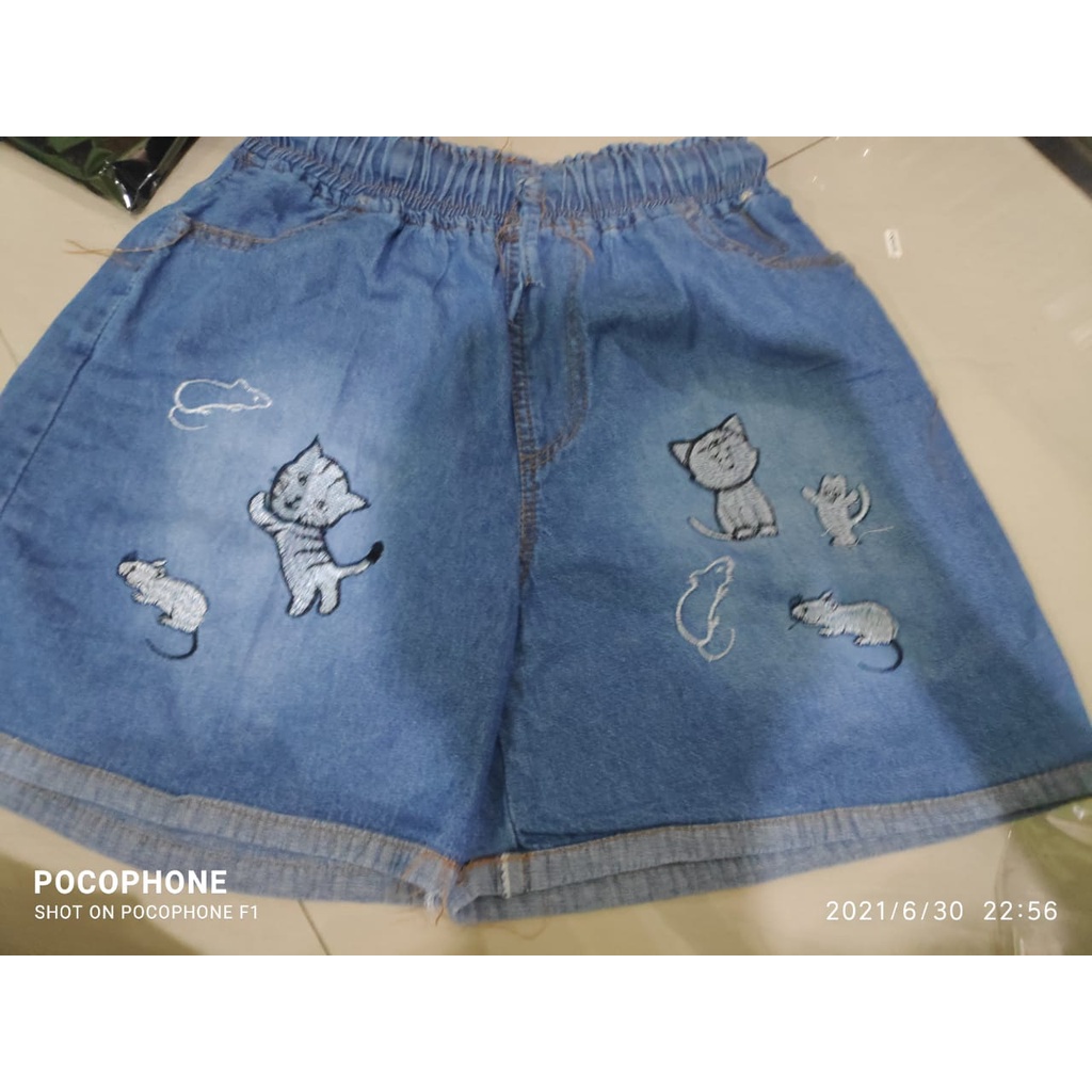 MEOW HOTPANTS CELANA PENDEK HOTPANTS JINS BORDIR KUCING IMUT LUCU terbaru kekinian