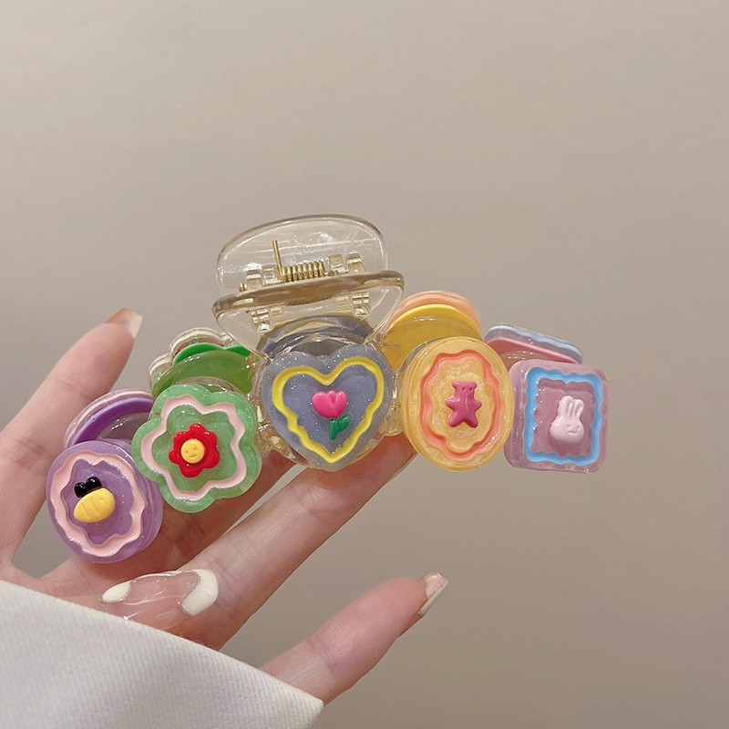 Jepit Rambut Jelly Buah Hati Cewek Perempuan Bagian Belakang Kepala Jepit Lubang Jepit Hair Clip Headwear Tutup Kepala Tinggi Ponytail Hair Card