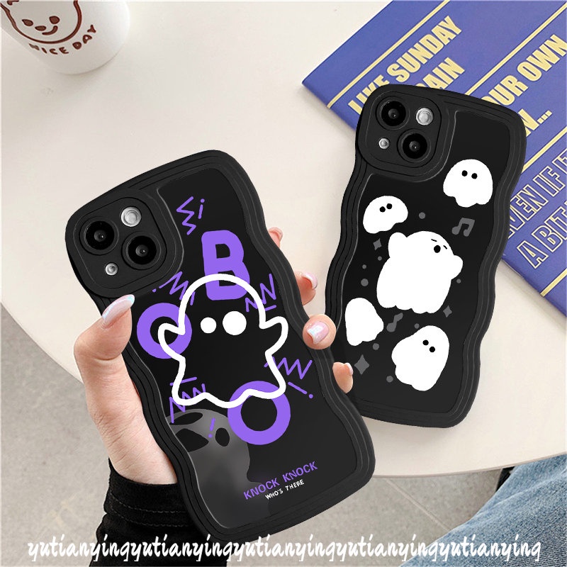 Case OPPO A15 A3s A54 A74 A16s A16K A55 A57 A16 A5 A17 A95 A5s A7 A17K A1k A53 A12 A9 A76 A52 A96 Reno 8 7 6 8Z 7Z A77 A77s Wavy Edge Lucu Ghost Kartun Monster Kecil Sarung