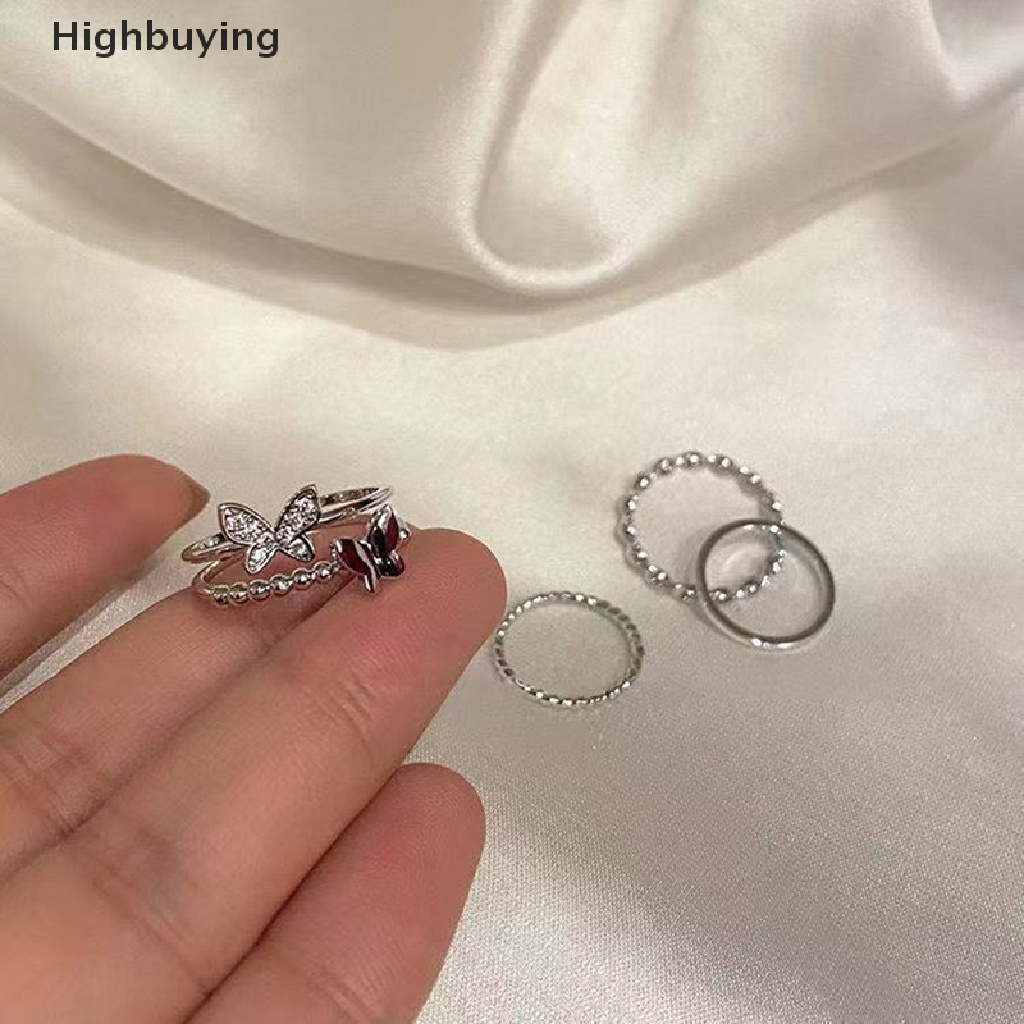 Hbid 3 Pcs/4 Pcs Hip Hop Punk Terbuka Dapat Disesuaikan Cincin Set Wanita Cincin Kupu-Kupu Logam Jari Cincin Glory