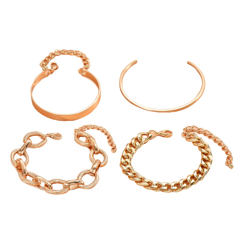 4 Pcs Punk Logam Berat Besar Tebal Rantai Gelang Set Wanita Retro Geometris Logam Memutar Rantai Gelang Fashion Perhiasan