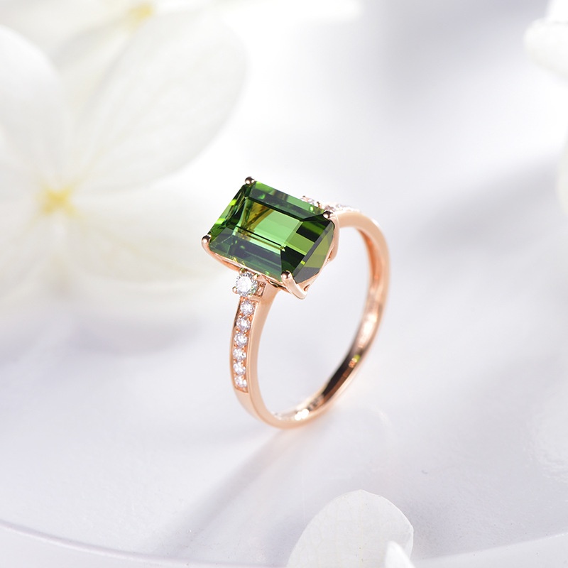 Goldkingdom Aksesoris Perhiasan Fashion Ready Stock Green Tourmaline Ring Plated Dengan Rose Gold Hias Dengan Warna Emerald Treasure Open Ring Female