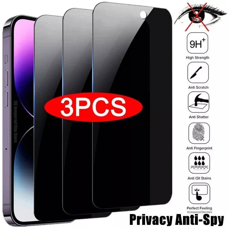 3pcs Pelindung Layar Privasi Untuk Iphone14 13 12 11 Pro MAX Plus Kaca Anti Mata Mini Untuk iPhone X XS MAX XR 7 8 6 6S Plus SE 2022 2020 14Plus 13Mini 12Mini Tempered Glass