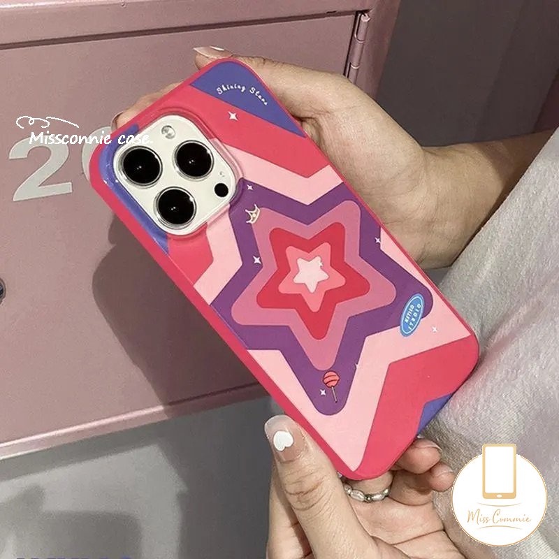 IPHONE Ins Fashion Gradien Bintang Rose Merah Casing Ponsel Kompatibel Untuk Iphone11 14 13 12 Pro Max 7plus XR 78 Plus X XS Max SE 2020 Perlindungan Kamera Tahan Guncangan Glossy Soft Cover