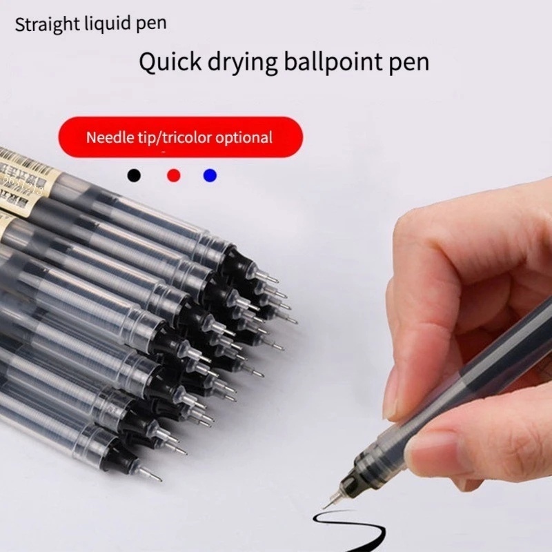 Pulpen Lurus Ballpoint Kapasitas Besar/Pensil Tinta Gel 0.5 Mm Hitam Biru Cepat Kering/Bolpen Tanda Tangan Ujian Siswa Kantor Sekolah