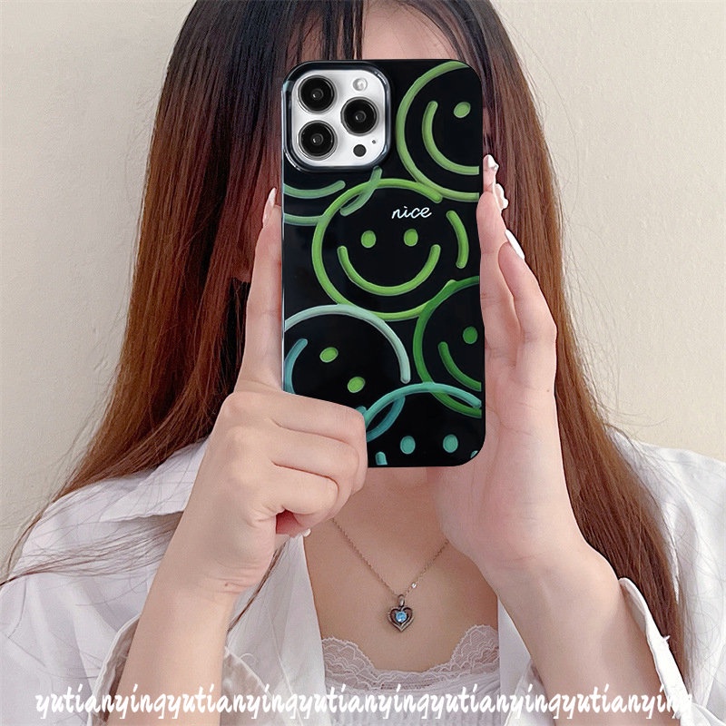 IPHONE Casing Ponsel Cantik Kartun Lucu Smiley Glossy Kompatibel Untuk Iphone11 Pro Max7 8 Plus XR 13 12 14 Pro Max X XS Max SE 2020 Pink Cherry Shockproof Halus Soft Cover