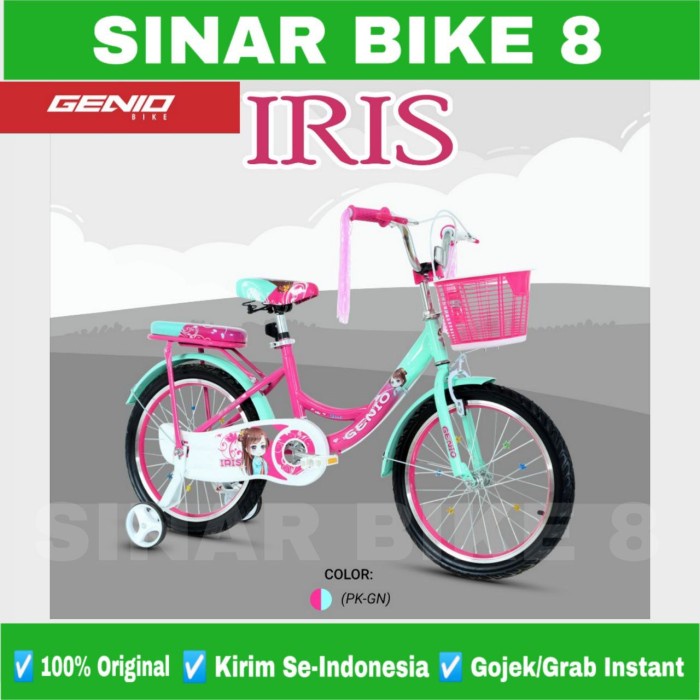 Sepeda Mini Anak Perempuan GENIO IRIS Ukuran 12&quot; 16&quot; dan 18 Inch Keranjang