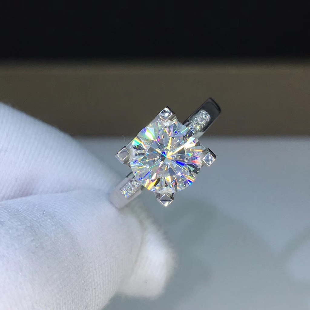 Goldkingdom Fashion Perhiasan Aksesoris Ready Stock Platinum Disepuh Adjustable Bull Ring Mosanite Eight Heart Eight Arrow Diamond Ring Untuk Wanita