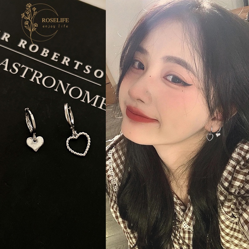 Roselife 1 Pasang Anting Tusuk Gantung Desain Hati Gaya Korea Untuk Wanita