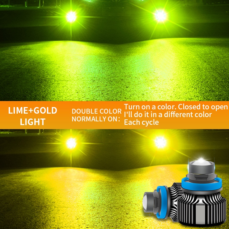 Dual color Laser led headlight Warna Hijau Lemon h7 h11 9005 9006 50w Lampu Kabut Lensa led Kuning Hijau Putih Bohlam led Mobil