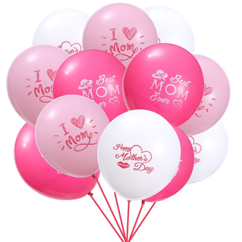 10 Pcs 12 Inch Happy Mother's Day Balon Lateks Dekorasi Pesta I Love You Best Mom Printed Balloons Rumah Ornamen Alat Peraga
