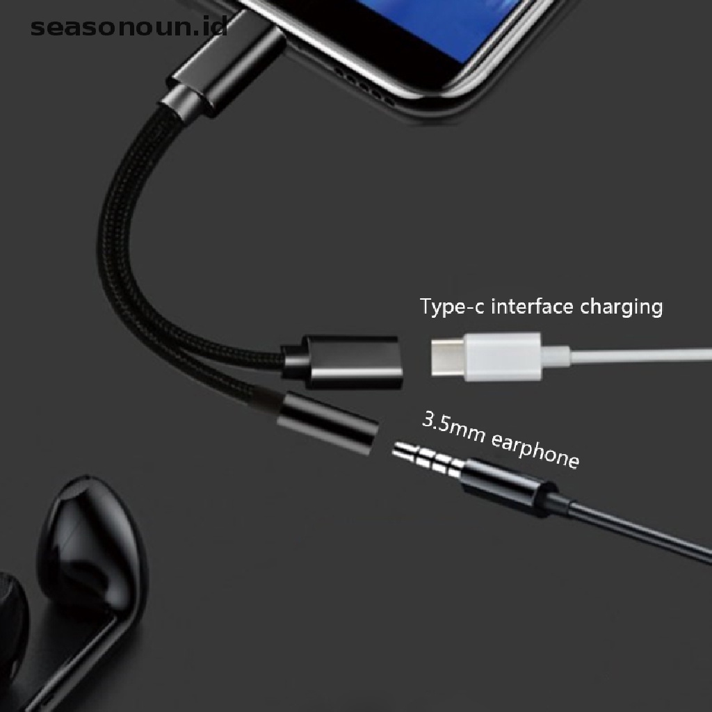 Seasonoun USB Type C To 3.5mm Aux Adapter Jack Kabel Audio Konverter Kabel Earphone.