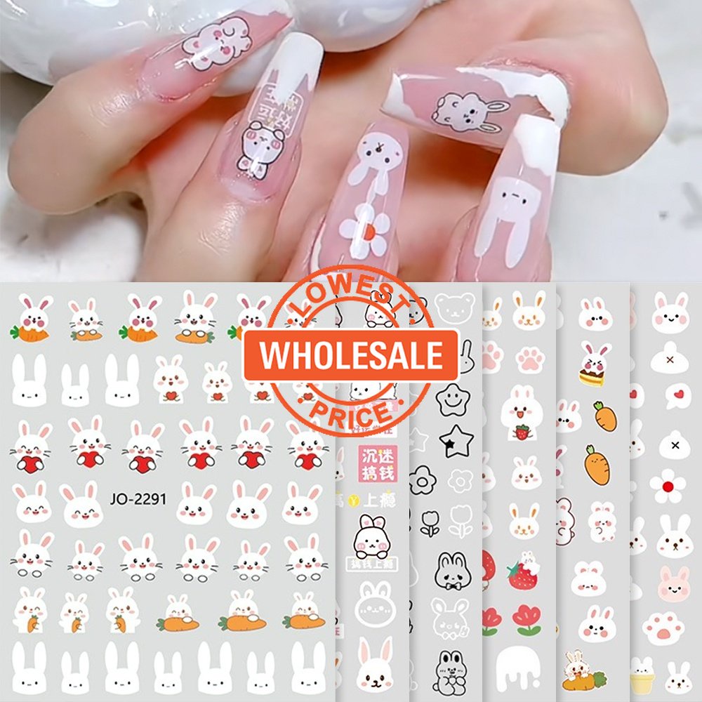 [Harga Grosir] 1pc Stiker Kuku Paskah Kelinci Lucu Lobak Kartun Stiker Kuku Kartun Kelinci Nail Art Decals Aksesoris Kuku Untuk Wanita Dan Anak Perempuan