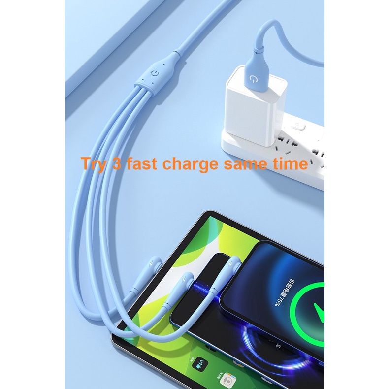 3in1 Silikon Siku Micro USB Tipe C L 3kabel Cas USB Charge Cepat Untuk iPhone