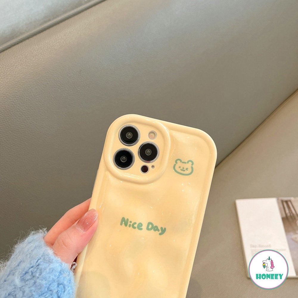 IPHONE Casing Ponsel Kepala Beruang Bawah Krem Lucu Korea Untuk Iphone11 14 13 12 Pro Max Pola Meteorit Yang Indah Tahan Guncangan Belakang Soft Cover