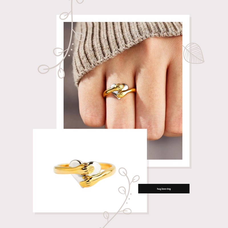 Cincin Couple Tangan Love Hugging Vintage Warna Emas Untuk Pria Dan Wanita