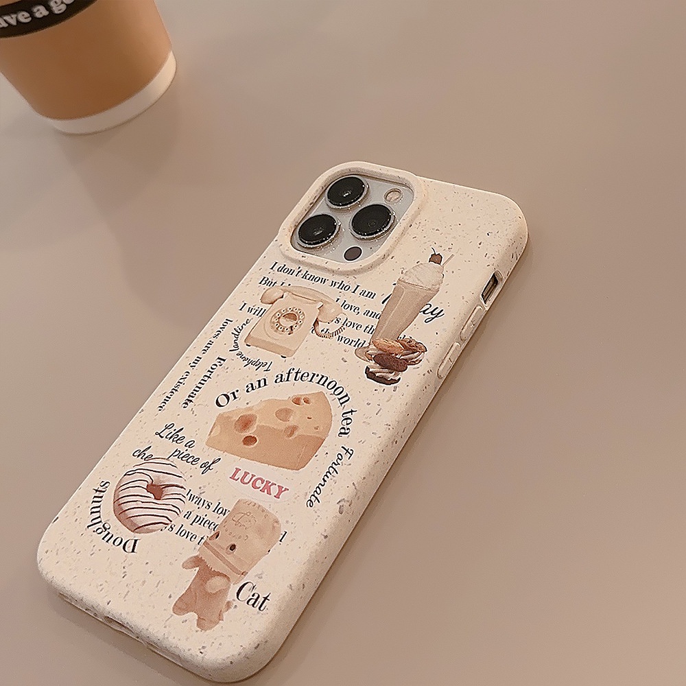 IPHONE Vintage Dessert Phone Case Ramah Lingkungan Degradable Wheat Straw Lembut Cover Pelindung Untuk Iphone7 8 PLUS X XR XS 11 12 13 14 MINI PRO MAX SE 2020