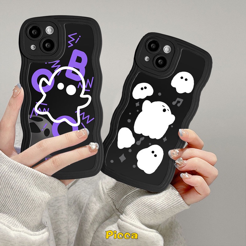 Kartun Hantu Lucu Monster Kecil Casing Realme 10c25s C25 C15 56i C21Y C33 C11 C25Y C35 C12 C30 9i 8 8i 7i 5i 7 5s C20 8Pro C3 C17 C20A 9Pro+9pinggiran Bergelombang Soft TPU Back Cover