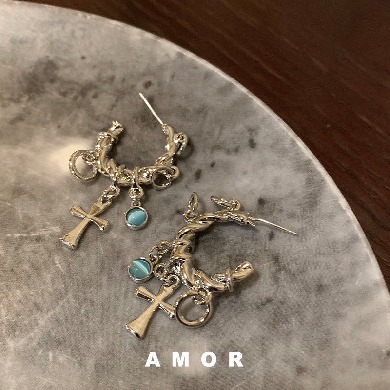 Anting Salib Y2K Cincin Angin Korea Manis Dan Keren Anting Cewek Hip-hop