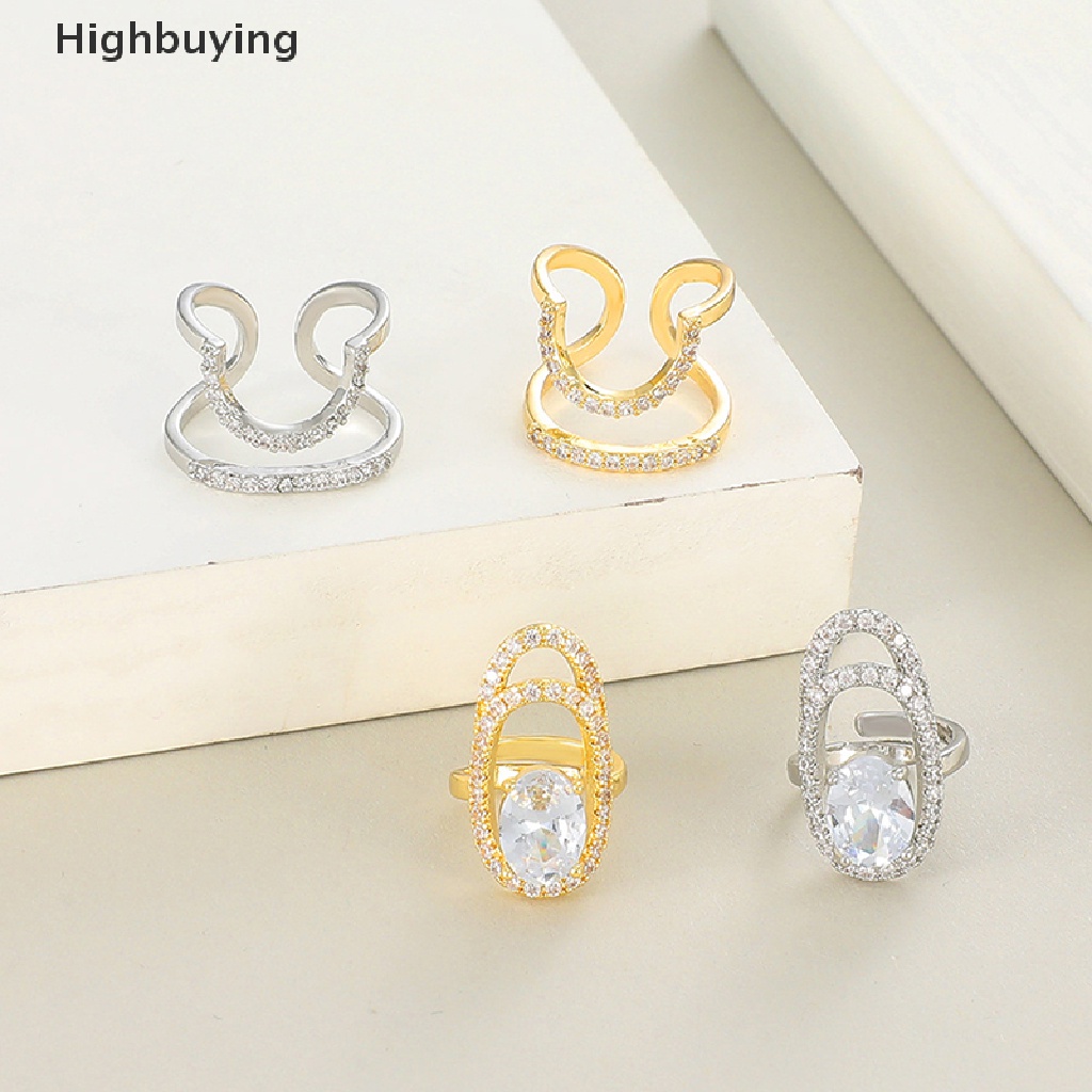 Hbid 1Pc Cincin Kuku Zirkon Hias Tembaga Lapis Emas Manicure Ring Dekorasi Glory