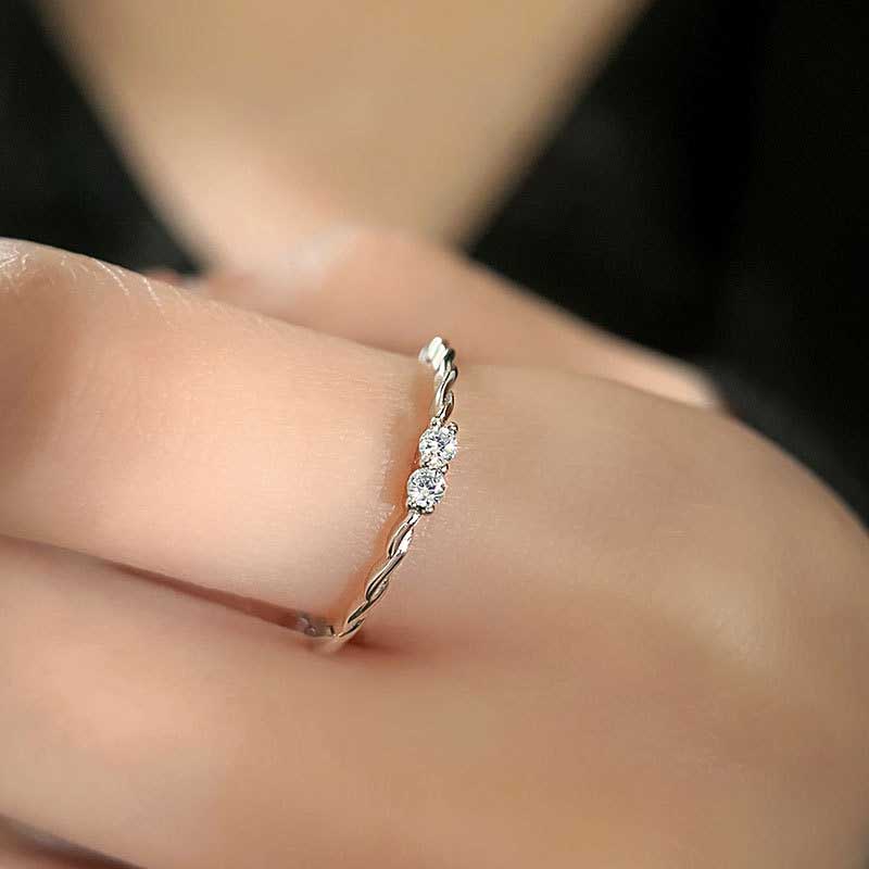 Korea Gaya Sederhana Elegan Zirkon Berlian Imitasi Perak Baja Titanium Wanita Fashion Perhiasan Aksesoris Pernikahan Pertunangan Rings Adjustable Size