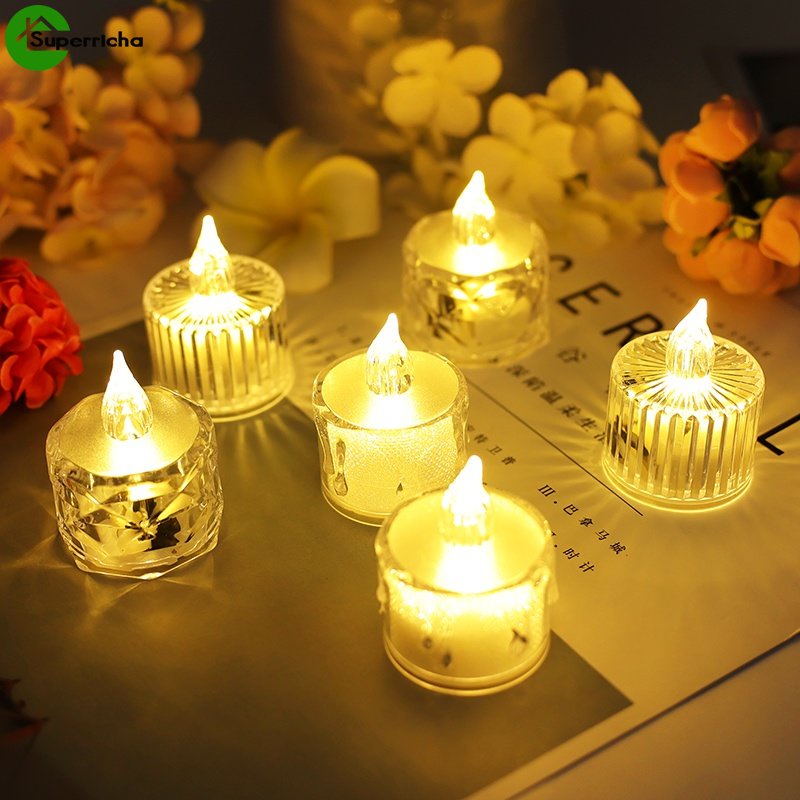 [Fiture] Lampu Lilin Luminous Kristal LED/Candle Holder/Flameless Acrylic Transparan Reflektif Lampu Hias/Lilin Palsu Elektronik/Lampu Malam Air Mata Dioperasikan Baterai