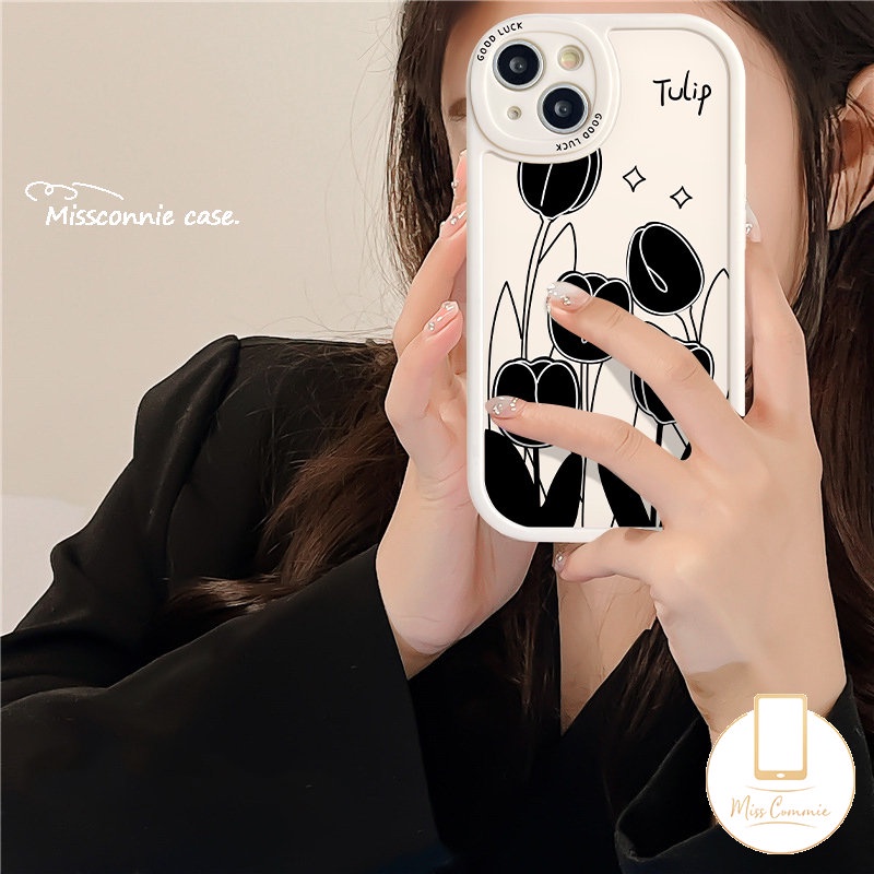 Case Realme C35 C15 C25Y C12 C17 C2 C3 C11 C53 C31 C20A C21Y C30 C20 C25s 9i 8 5i 8i 7i 6s 6i 6 5 8Pro C21 GT C17 Simple Bunga Tulip Hitam Couple Cover