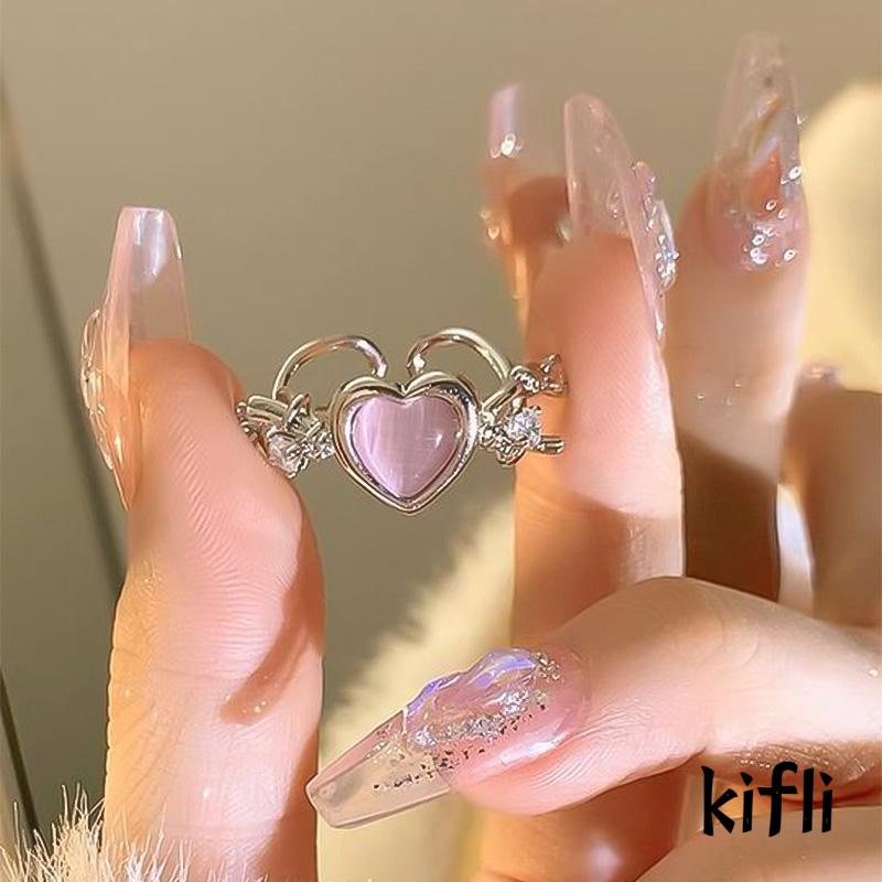 [KD] Duri Opal Zirkon Cincin Cincin Desain Rasa Pink Cinta Perempuan Manis Keren Fashion