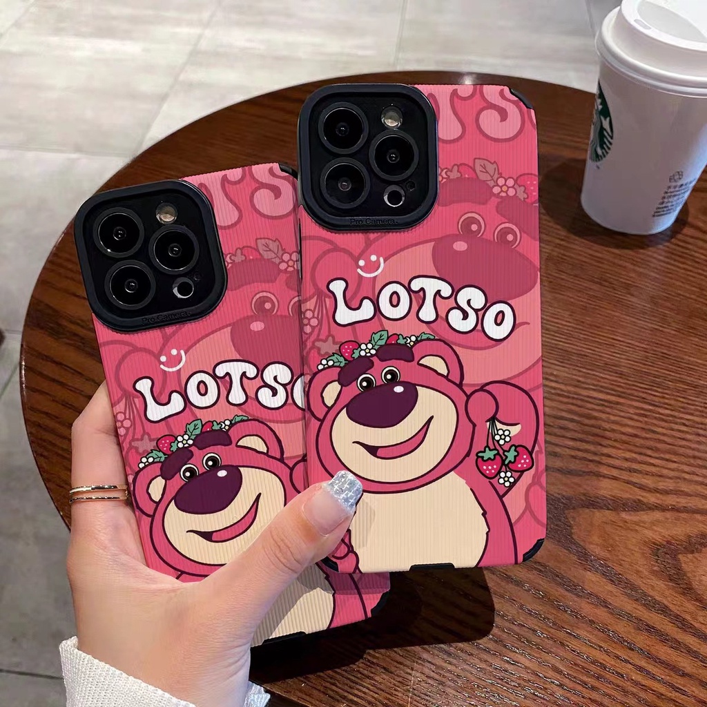 【LOTSO】Lamb Skin Soft Case for IPhone 6S 7 Plus 8 Plus X XS XR XS Max 11 13 12 14 PRO Max 14 Plus Mini Cute LOTSO Strawberry Bear Cartoon