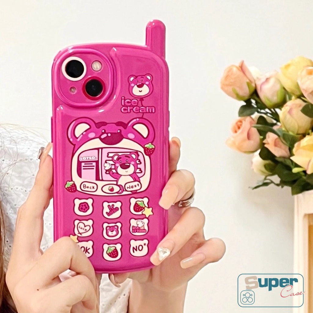 IPHONE Kepribadian Retro Kartun Ponsel Bentuk Case Kompatibel Untuk Iphone13 11 14 12 Pro MAX 7Plus 8Plus XR X XS Max7 8 Plus SE 2020 Kreatif Lucu Strawberry Manyo Lembut Tpu Cover