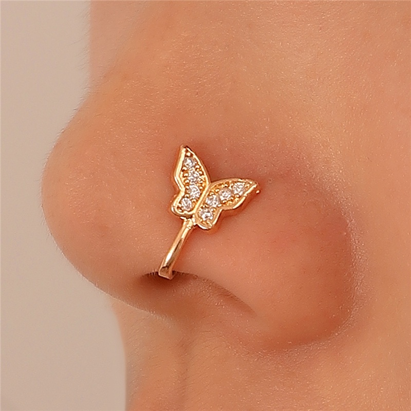 [AYBX] Wanita Fashion Non-Perforated U-Shaped Nose Clip Tindik Hidung Palsu Butterfly Rings Perhiasan SE