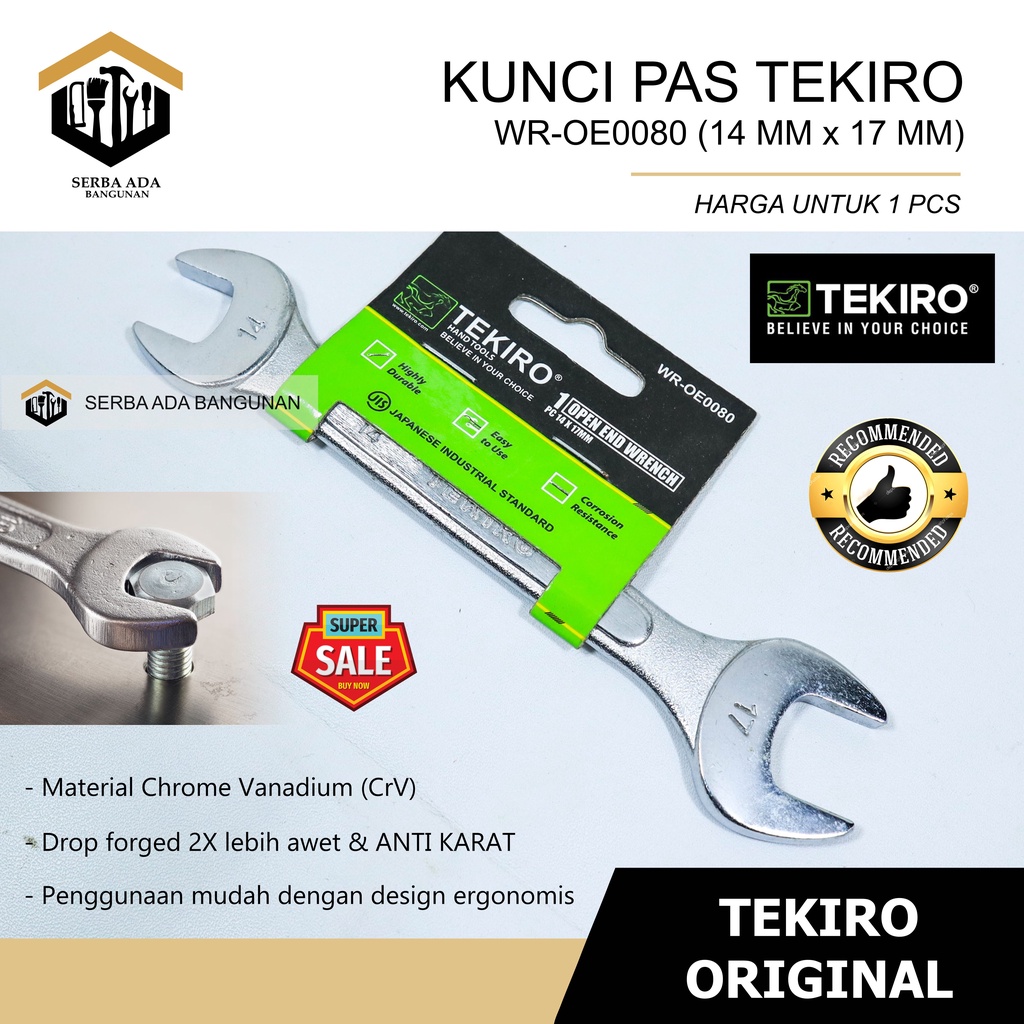 TEKIRO Kunci Pas 10 MM ~ 17 MM - Open Ended Wrench Kuat High Quality Japan