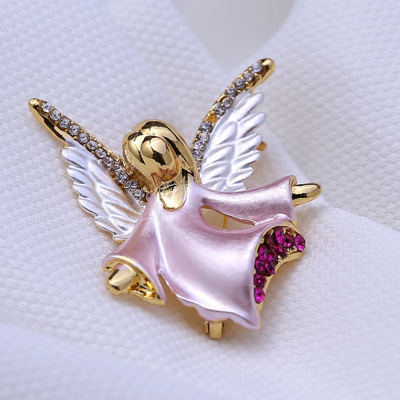 Cute Angel Alloy Bros Untuk Wanita Gadis Enamel Retro Berlian Imitasi Pernikahan Lapel Pin Brooch Perhiasan Hadiah