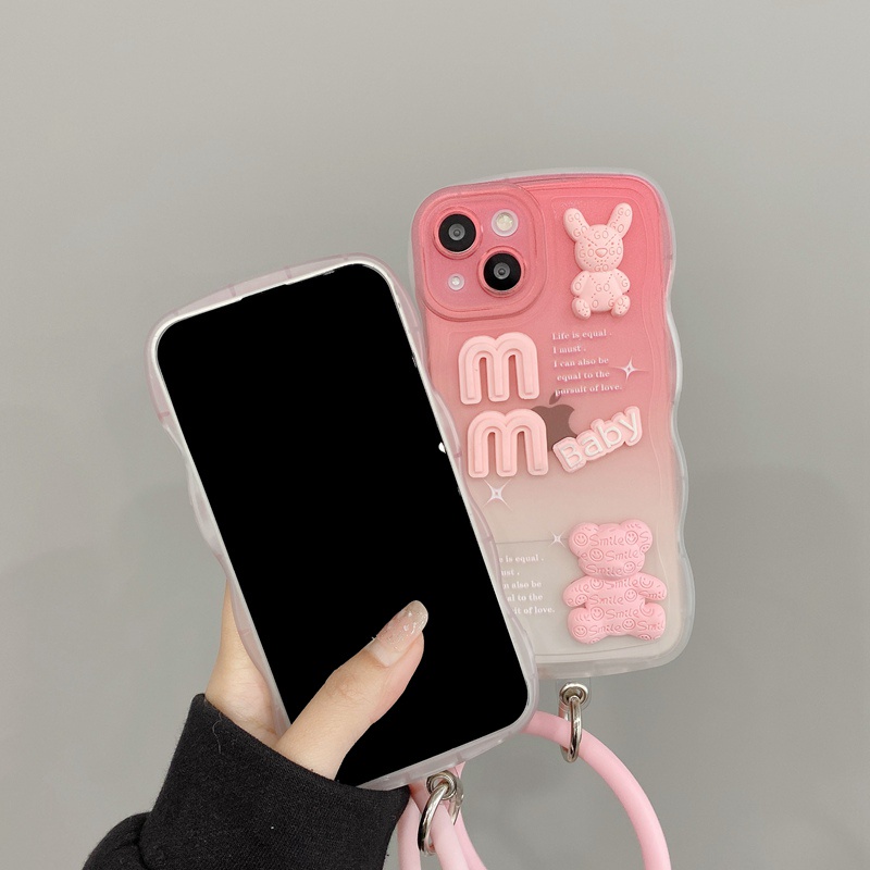 Baby Wave Soft Case iP iPhone 6S 7 8 Plus XR XS Max11 12 13 14 Pro Max Casing Beruang Boneka Pink Untuk Anak Perempuan MM