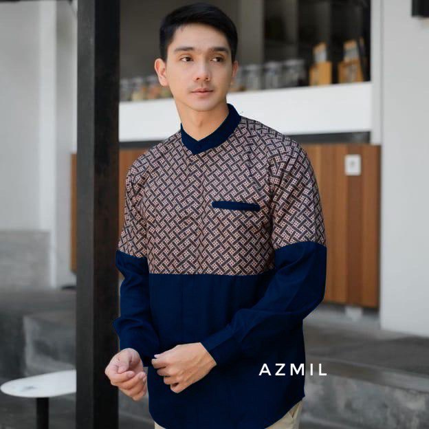 Baju Koko Pria Terbaru Kombinasi Batik Lengan Panjang