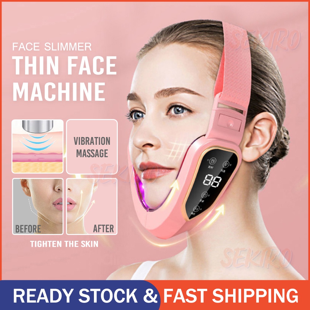 V Shape Face Slimming Lifting Device EMS Facial Massager Original Korea Masker Chin V-Type Lifter Red Blue LED Photon Therapy Alat Kecantikan