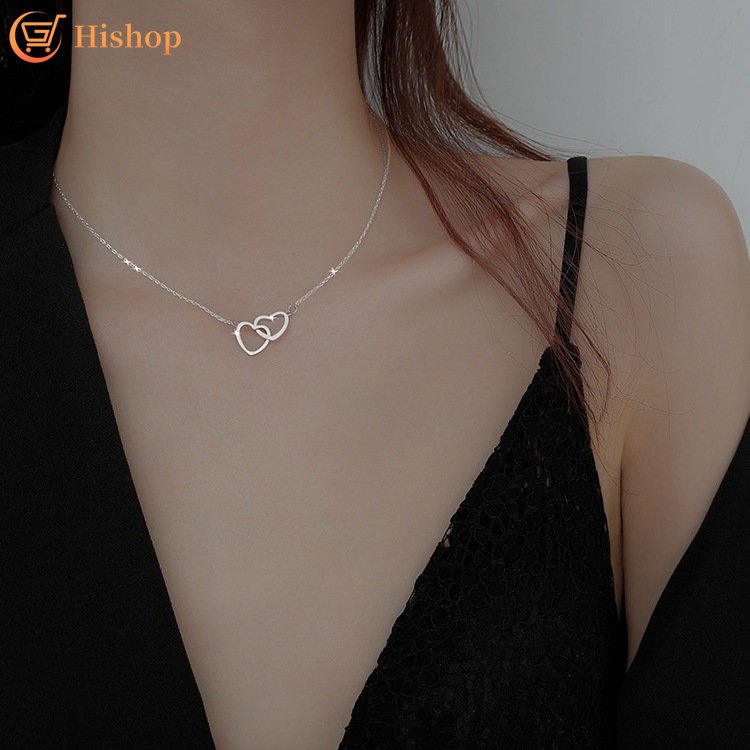 Kalung Liontin Hati Untuk Wanita Sederhana Emas Perak Rantai Saling Terkait Kalung Choker Aksesoris Perhiasan