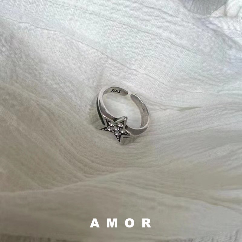 Y2k Cincin vintage Bintang Berujung Lima Cincin Berlian Cincin Bintang Cincin Yang Dapat Disesuaikan Desain Niche