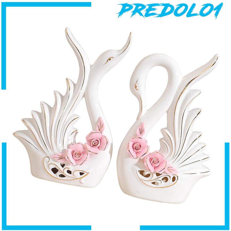 [Predolo1] 2pcs Patung Angsa Putih Patung Keramik Modern Dekorasi Ornamen Angsa