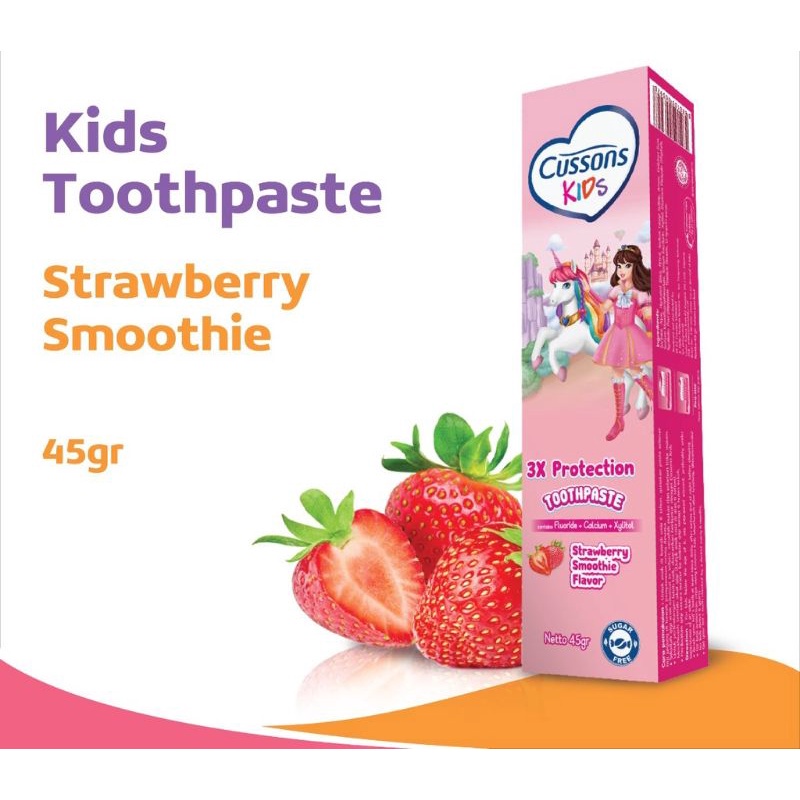 Cussons Kids Toothpaste dan Kids Toothbrush - Toothpaste Sparkling Orange/Strawberry Smoothie/Fruity Berries/Fresh Apple - Toothbrush Dragon/Unicorn 5-7Tahun