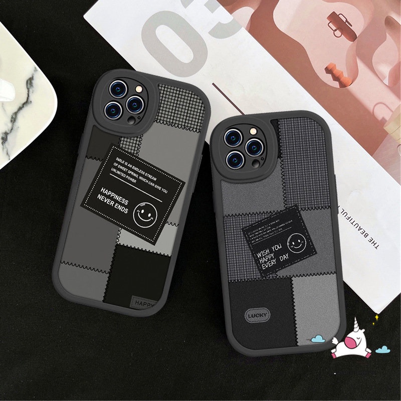 Case Pasangan Untuk Realme C55 C35 C12 C53 C31 C11 C21Y C25Y C15 C30 C25S5 10 Pro Plus 9i 5i 7i 5 6i 6s 6 8i 8 Pro C21 GT C17 C2 C20A C3 C17 Smiley Lucu Label Hitam Cov Lembut Jahitan