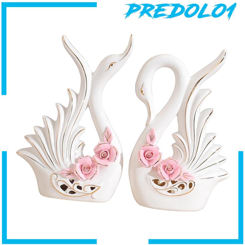 [Predolo1] 2pcs Patung Angsa Putih Patung Keramik Modern Dekorasi Ornamen Angsa