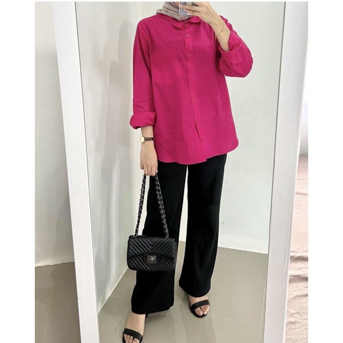 Promo - Tq88indonesia Kemeja Wanita Warna Fanta FUSCHIA RAYON DIAMOND SHIRT - Fushia - Sedia kemeja 