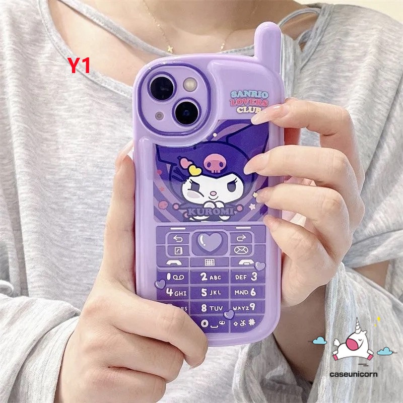 IPHONE Casing Bentuk Ponsel Kepribadian Retro Kompatibel Untuk Iphone11 13 14 12 Pro MAX XR 7 8 Plus X XS MAX SE 2020 Lucu Kreatif Kartun Kuromi Melody Glossy Ungu Roes Merah Soft Case