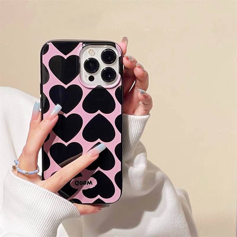 IPHONE Casing Ponsel Grafiti Cinta Hati Glossy Kartun Lucu Kompatibel Untuk Iphone11 14 12 13 Pro Max7 8 6 6s Plus X XR XS Max SE 2020 Shockproof Halus Tahan Kotoran Lembut TPU Back Cover