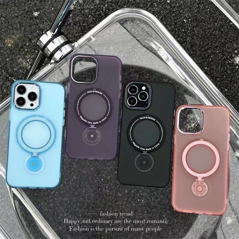 IPHONE 360° Casing Transparan Bracket Metal Berputar Untuk Iphone14 13 Pro Max 14Plus Casing Belakang Shockproof PC Mewah