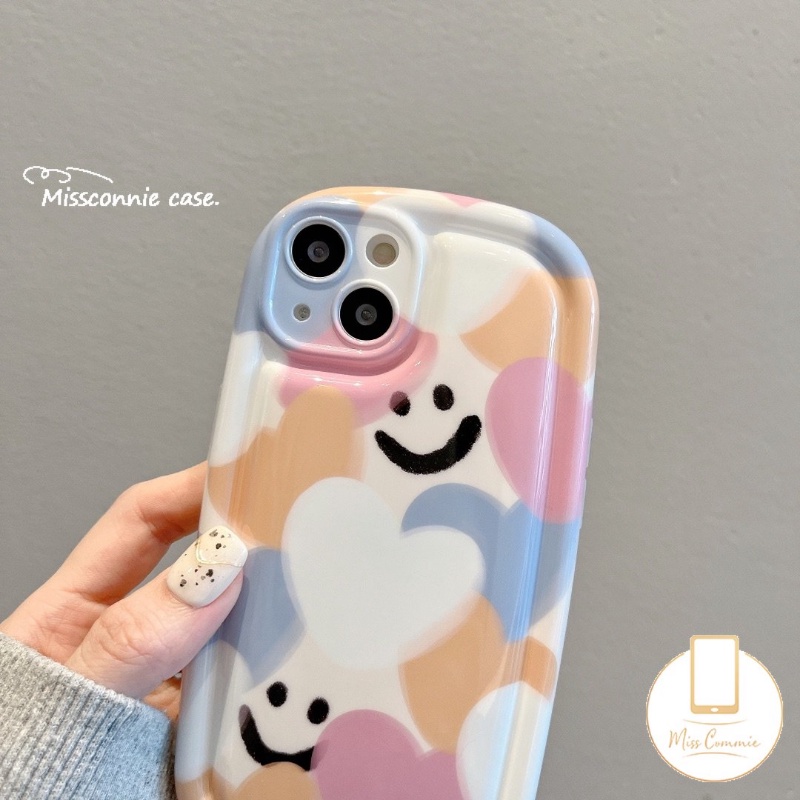 Kartun Smiley Case Untuk Redmi 10C 12C 9 10 A1 9T 10A 9A 9C NFC Redmi Note11 10s 9 10 11s Note8 Note10s POCO F4 Warna-Warni Cinta Hati Pelindung Kamera TPU Lembut Shockproof Airbag Case