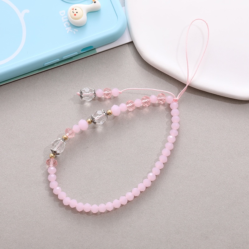 Pink Kristal Multifaced Beads Tassel Rantai Universal Anti Hilang Strap Untuk iPhone Android OPPO VIVO Huawei Xiaomi Redmi Samsung Semua Ponsel