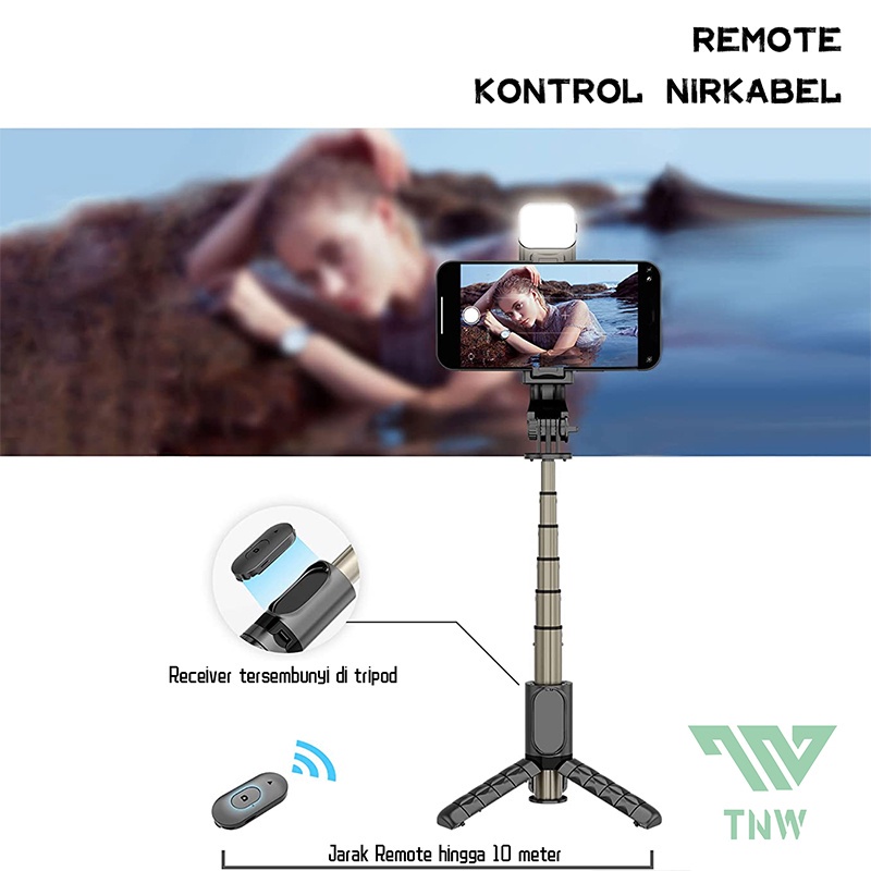 Mini Selfie Stick Tongsis Bluetooth Tripod LED Fill Light TONGSIS 3 IN 1 Wireless