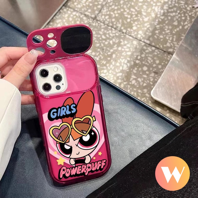 IPHONE Casing Cermin Make Up Flip Kreatif Kompatibel Untuk Iphone11 7Plus X XR XS Max12 11 14 13 Pro Max8 7 Plus SE 2020 Kartun The Powerpuff Girls Soft Tpu Phone Cover